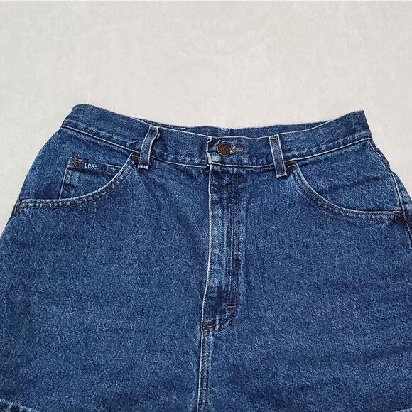 VINTAGE Lee Dark Wash Stone Wash Extra High Rise Loose Fit Cotton Denim Shorts - Picture 5 of 13